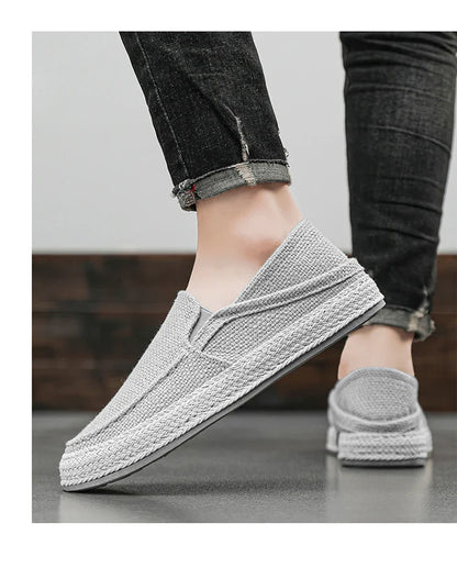Summer Casual Loafers Men Breathable Slip On Urban Shoes Men Classic Linen Canvas Sneakers Male Light Flats Lazy Shoes Cheap