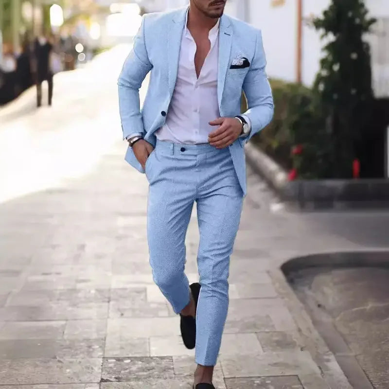 2-Piece Solid Wedding Men's Suit Slim Fit Notch Lapel Blazer Formal Business Tuxedos Two Buttons Jacket+Pants for Party Prom