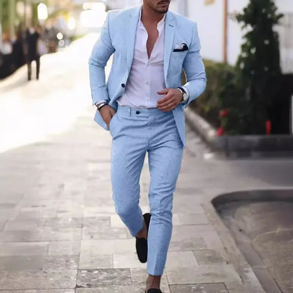 2-Piece Solid Wedding Men's Suit Slim Fit Notch Lapel Blazer Formal Business Tuxedos Two Buttons Jacket+Pants for Party Prom