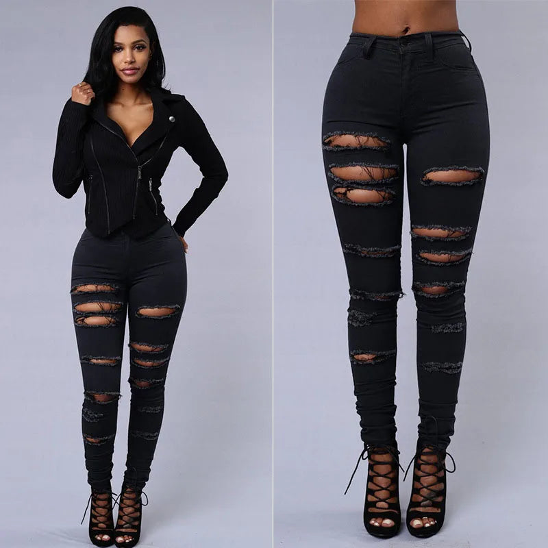 High Waist Ripped Women's Skinny Jeans