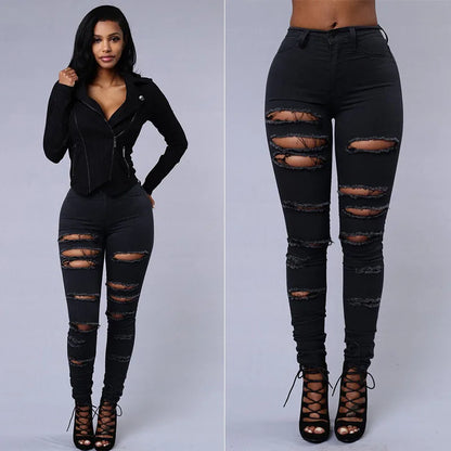 High Waist Ripped Women's Skinny Jeans