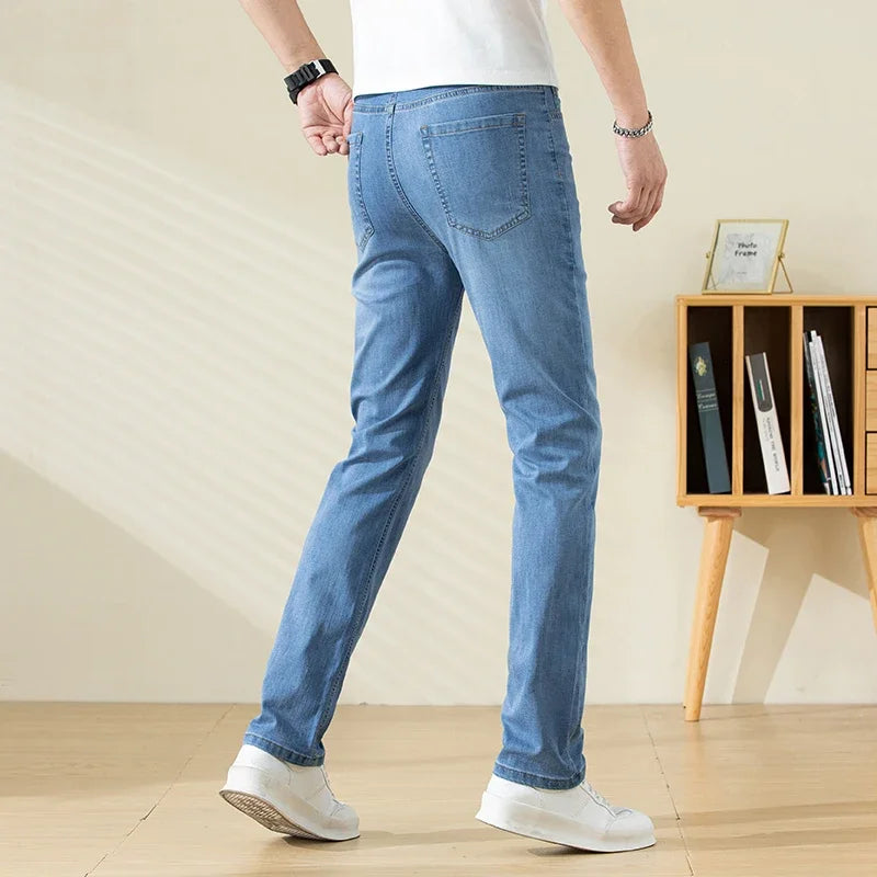 Summer Thin Mens Clothing Cowboys Slim Straight Jeans Men Denim Pants Casual Regular Fitness Men's Trousers Light Blue 2026 Y2K