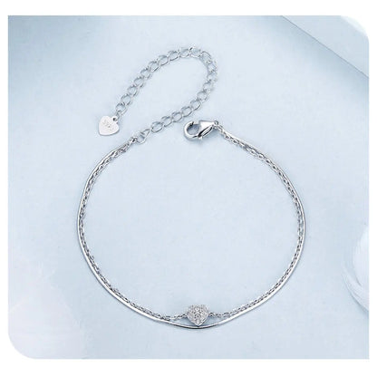 925 Sterling Silver Sparkling Heart Double Layer Bracelet for Women Adjustable Lock Chain Bracelet Fine Jewelry Gift
