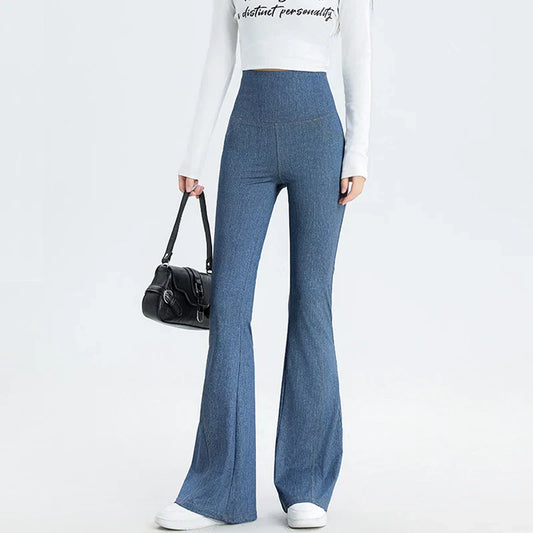 Calça Legging Flare Cintura Alta Bolso Stretch