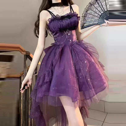 Summer New French Fashionable, Waist Wrapped, Slim and Slim Slim Sparkling Tailed Dress Short Skirt for Women