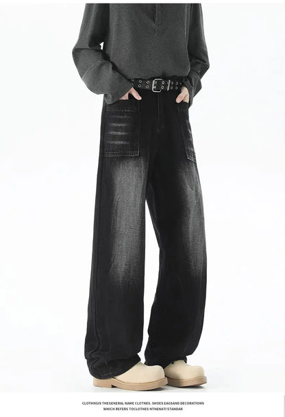 Men's Baggy Soft Casual Pants Gray Autumn Fashion Versatile Comfortable Stretch Straight  Leg Jeans Male High Street Retro Jeans