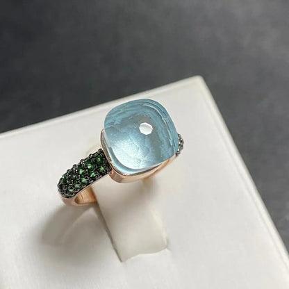 Emerald Ring for Women Green Zircon Inlay Rose Gold & Black Gun Plated 30 Colors Candy Crystal Style Jewelry Birthday Gift