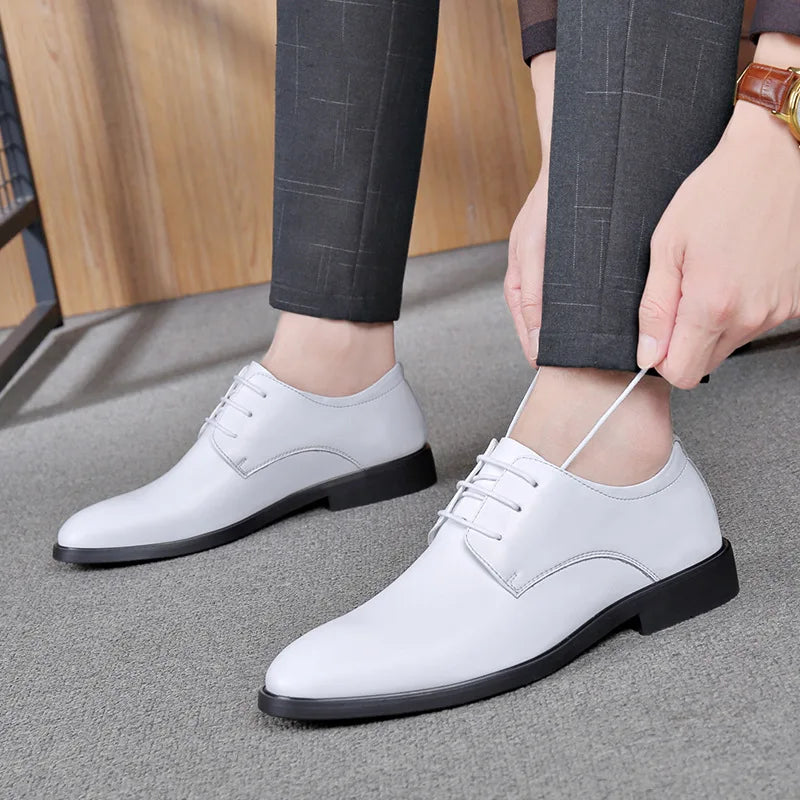 Genuine Leather Lace Up Men Business Formal Leather Shoes Men Low Cut Korean Performance Shoes Wedding Shoes Men