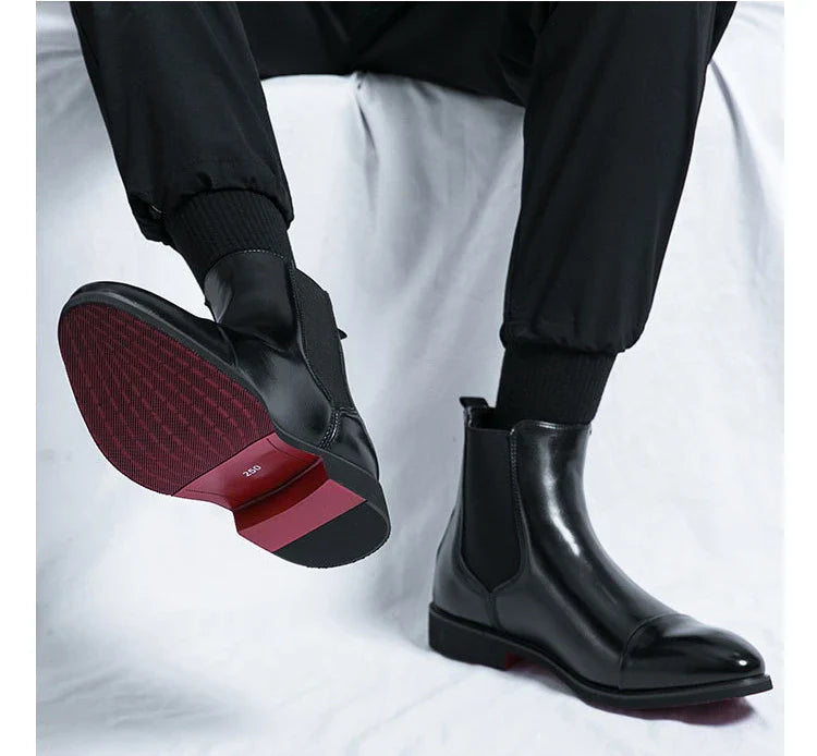 Autumn winter pointed toed male Boots Redsoled high top leather shoe English casual Chelsea boot Fashion comfortable men's shoes