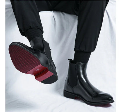 Autumn winter pointed toed male Boots Redsoled high top leather shoe English casual Chelsea boot Fashion comfortable men's shoes