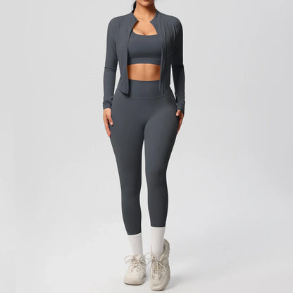 3pcs Sportswear Yoga Set Gym Sports Bra Zipper Jacket Leggings Clothes Sportswear Yoga Suits For Women Fitness Set Tracksuit