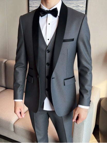Conjunto de 3 Peças Terno Smoking Masculino Slim Fit para Formatura Noivo Casamento Blazers de Alta Qualidade Padrinho Terno de Festa Negócios Banquete