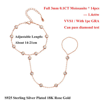 3mm Round Bezel Moissanite Bracelets for Women 14-21cm Adjustable Chain GRA Certified s925 Silver Diamond Bubble Bracelet