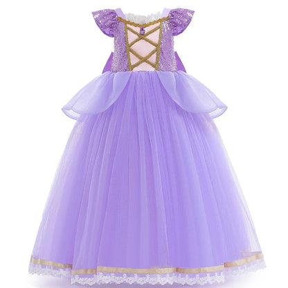 Rapunzel Princess Dress Girl Purple Deluxe Elegant Cosplay Tangled Costume Halloween Vestido Kids Birthday Ball Gown Clothes