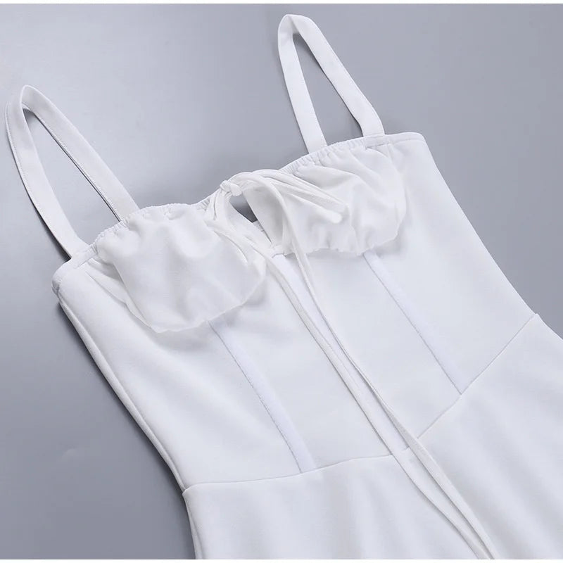 Strapless Suspender Dress Women Solid Lace Up White Pink Short Dresses 2023 Summer Casual Female Party Club Vestidos