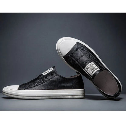 Genuine Leather Black White Shoes Men Casual Shoes Soft Flat Brand Cow Leather Cool Street Young Male Footwear D237