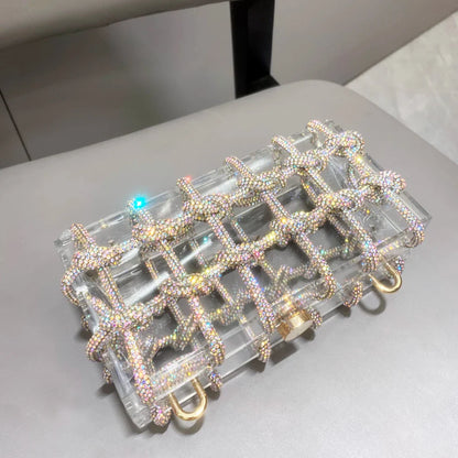 Bolsa de Noite com Alça e Strass Prateada de Cristal Feita à Mão para Mulheres, Bolsas e Bolsas de Mão de Designer de Luxo para Banquete