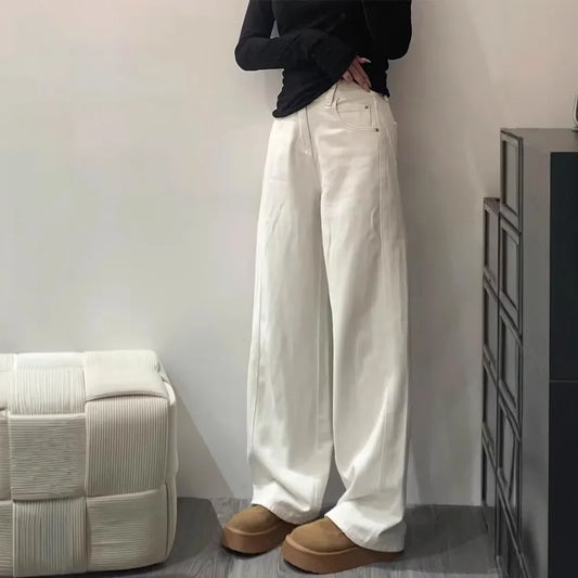 High Waist Draped Knife Edge Denim Jeans