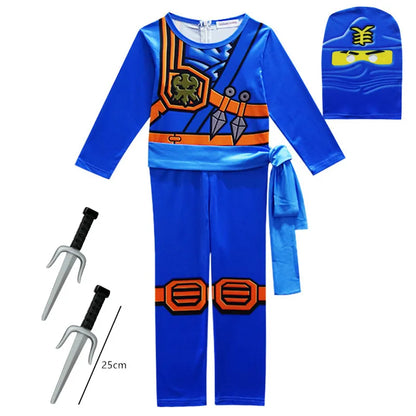 Kids Leg Ninja Cosplay Superhero Jumpsuit Kids Anime Ninja Costume Fancy Party Dress Carnival Halloween Costume with Toy Fork
