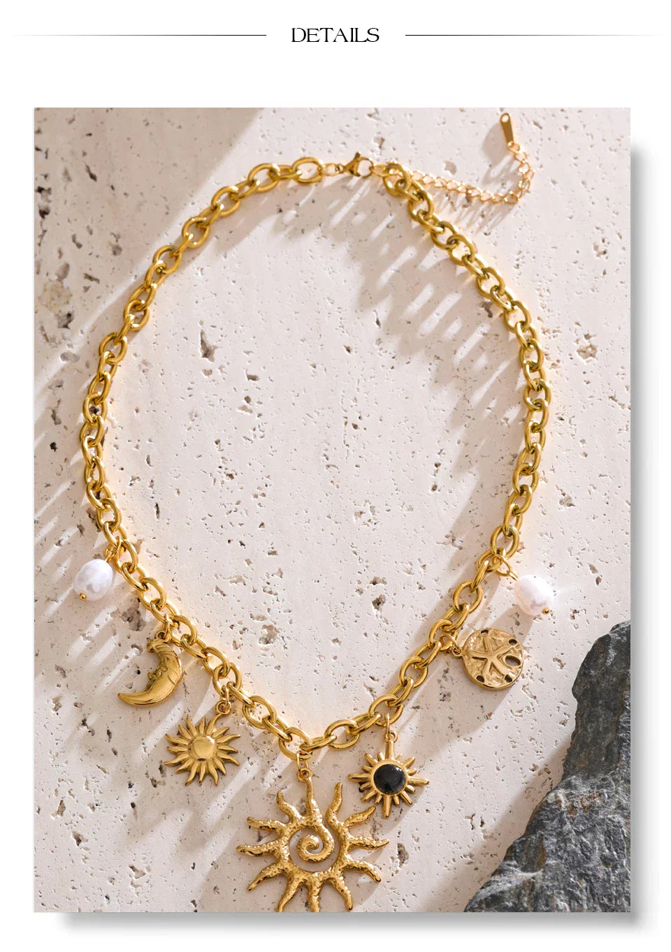 Trendy Starfish Moon Sun Shaped Pendant Charm Necklace Statement Stainless Steel Golden Chain Fashion Jewelry PVD Plated