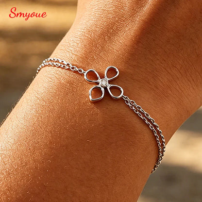 Flower Adjustable All Moissanite Bracelets for Women Girls Gift Dainty Jewelry Lab Diamond Chain Pure S925 Silver Bangle