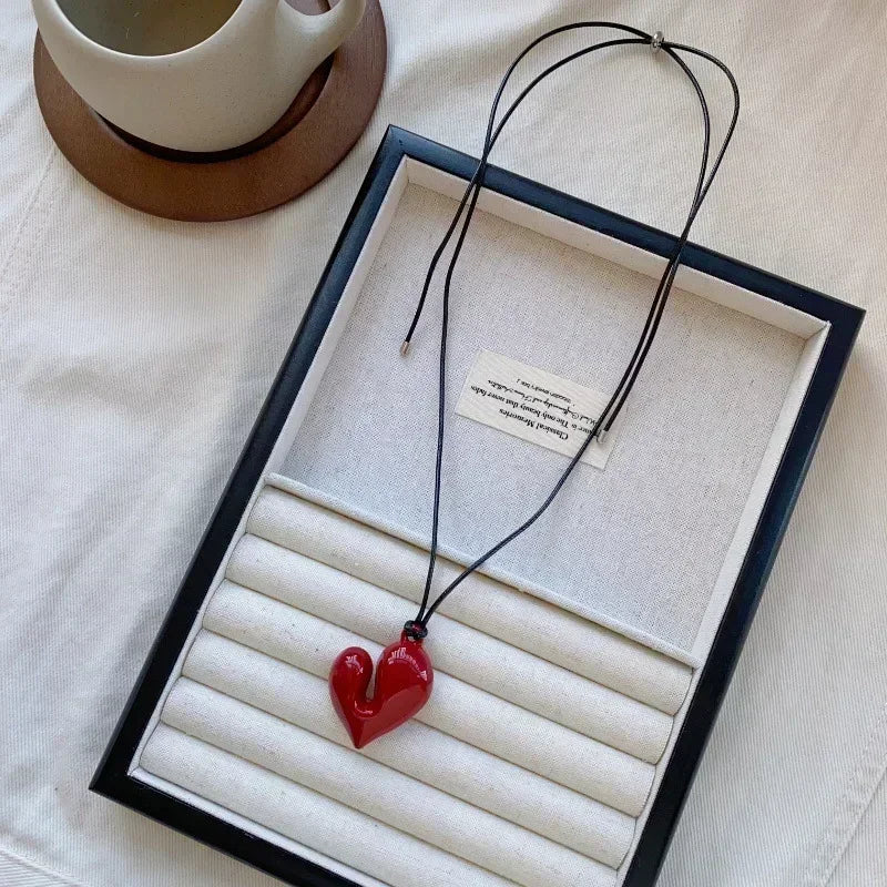 Heart Pendant Necklace for Women Men 85CM Adjustable Pull-out Sweater Chain Fashion Jewelry Accessory Gift