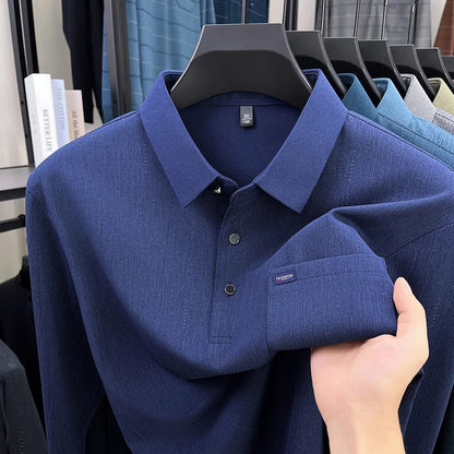 Hot Sales Original Design Men's Polo Lapel Long Sleeve T-Shirt Autumn New Soft Anti Pilling Pocket Business Leisure Menswear Top