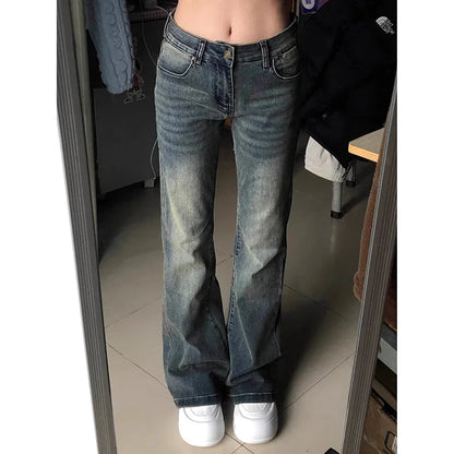 Women Thin High Waist Flared Jeans Pants