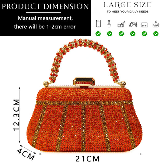 Special Design High Quality Orange Color African Women Shoes and Bag Set with Shinning Crystal for Wedding Party