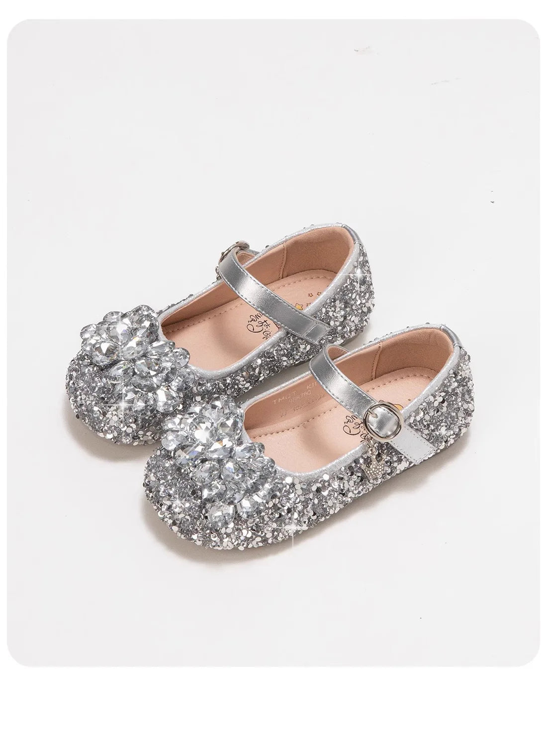 Girls Crystal Slip-On Shoes Soft Bottom Rhinestone Princess Flats Spring Autumn New Style Kids Lightweight Sweet Leather Shoes