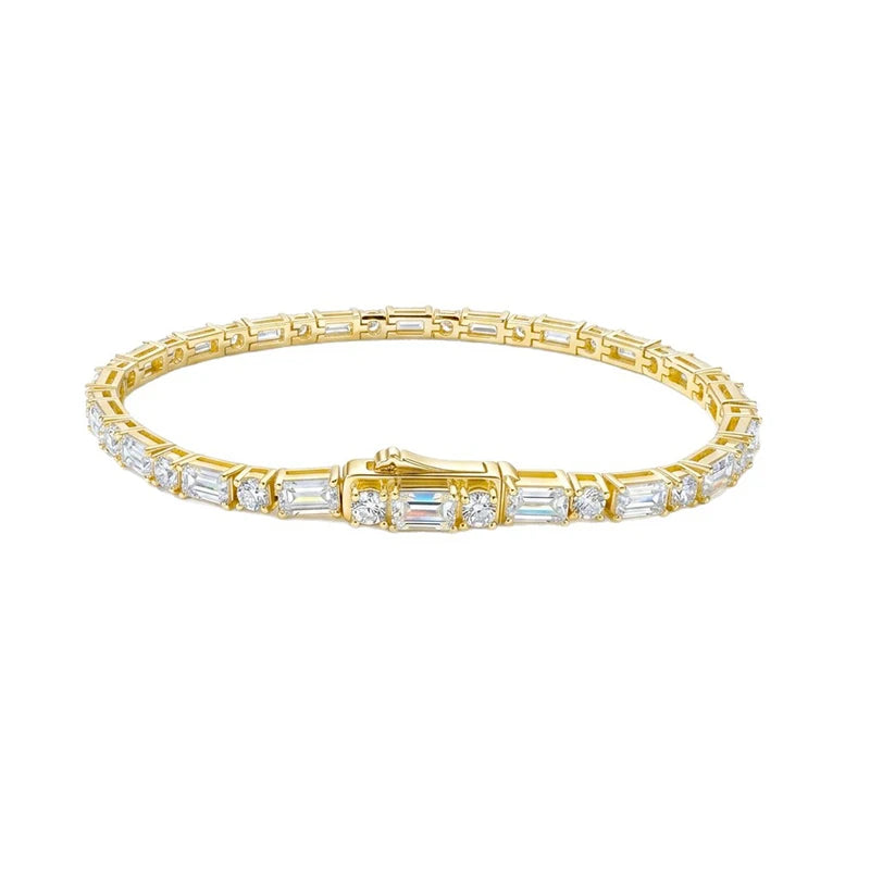 Emerald Cut Original Moissanite Tennis Bracelet for Women Men Hip Hop Jewelry Full Diamond Chain S925 Sterling Silver
