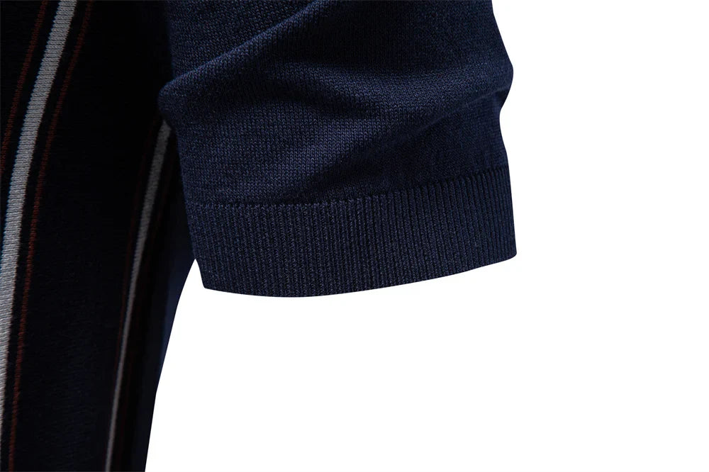 Men's Stripe Polo Shirt Old Money Style Short Sleeve Soft Breathable Casual Elegant Fabric for Comfortable Wear