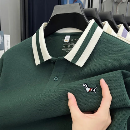 Luxury Brand Men's 100% Cotton Print Long Sleeve Polo Shirt Original Autumn Design Simple Trendy Business Lapel T-shirt Menswear