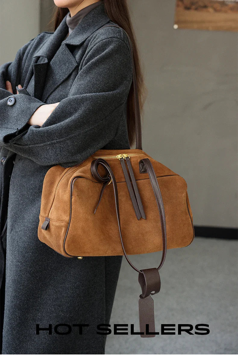 Autumn winter Women's Cow Genuine Leather Tote Bag suede commuting Cowhide Handbags Large Capacity Designer Luxury velvet Bags