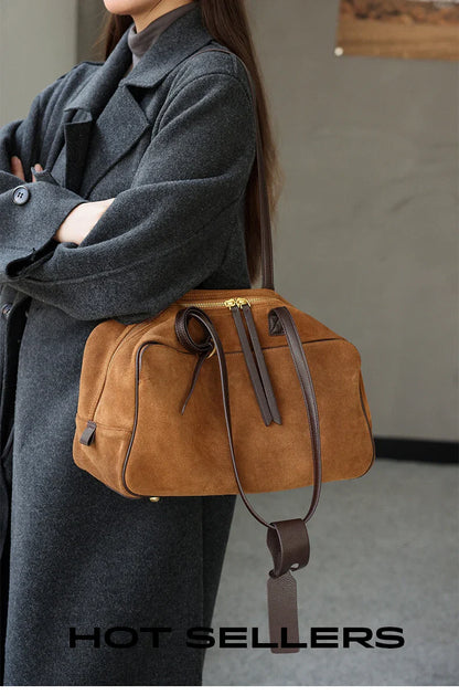 Autumn winter Women's Cow Genuine Leather Tote Bag suede commuting Cowhide Handbags Large Capacity Designer Luxury velvet Bags