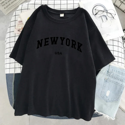 New York Usa City Letter Graphic Tshirt Women Cotton Sport Tops Summer Fashion Tee Shirt Street Casual Oversized Short Sleeve