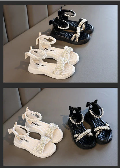 Children's Sandals Summer Girls Princess Causal Bowtie Roman Sandals Fashion Sweet Kid Party Non-slip Open-toe Sandals Hook Loop