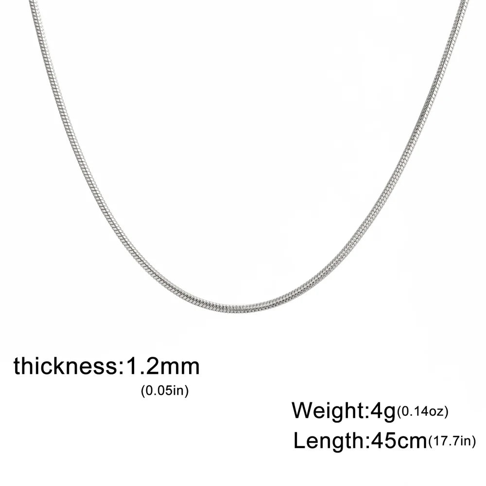 Round Snake Chain Necklace for Women Men Stainless Steel Link Chain 0.9mm 1.2mm 2mm Chains Choker Fashion Jewelry Gifts