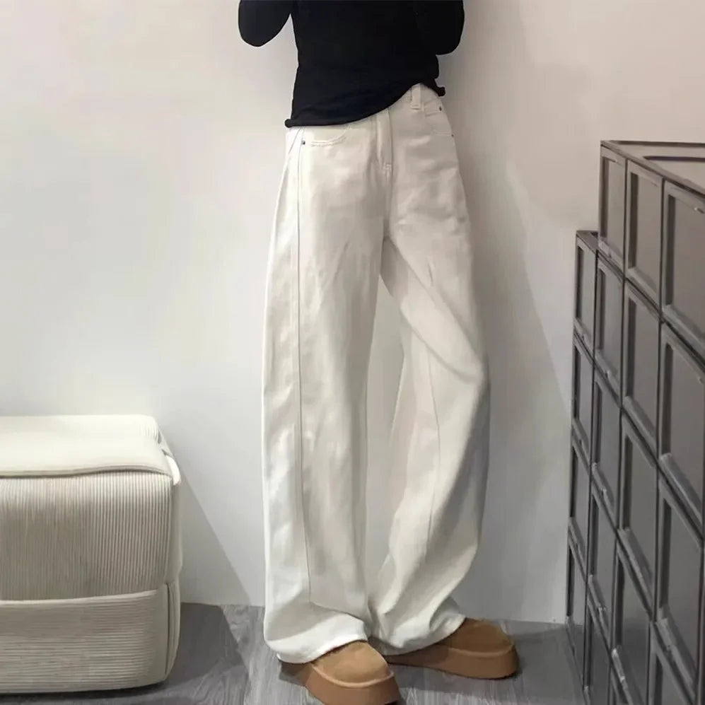 High Waist Draped Knife Edge Denim Jeans
