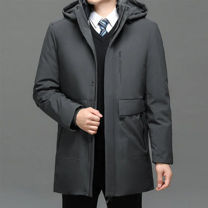 Business Men Thick Winter Big Hood Collar Warm Parka Waterproof Windproof NEW -40 Degrees Top Quality White Duck Down Jacket Men