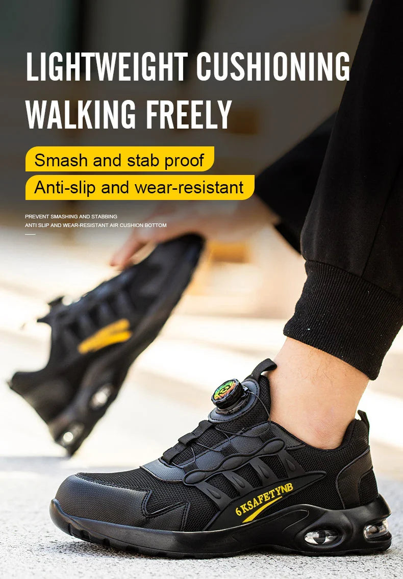 Men Safety Shoes Steel Toe Sneakers Rotated Buckle Puncture Proof Work Safety Boots Man Air Cushion Warehouse Work Shoes
