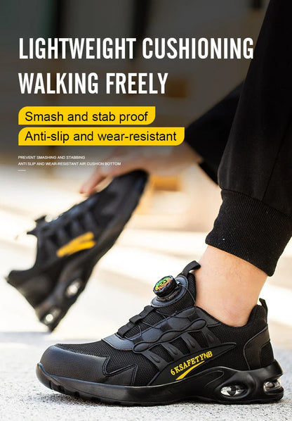 Men Safety Shoes Steel Toe Sneakers Rotated Buckle Puncture Proof Work Safety Boots Man Air Cushion Warehouse Work Shoes