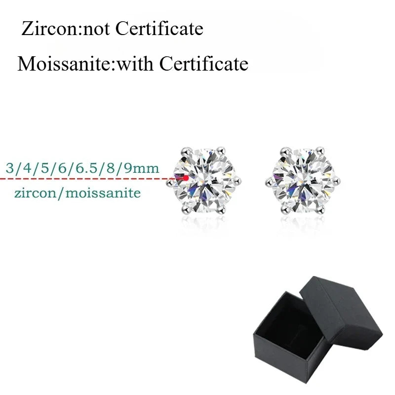 0.1-3CT Certified Moissanite Stud Earring for Women Classic Sparkling Lab Diamond Sterling Silver 925 Jewelry 6-Claws