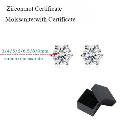 0.1-3CT Certified Moissanite Stud Earring for Women Classic Sparkling Lab Diamond Sterling Silver 925 Jewelry 6-Claws