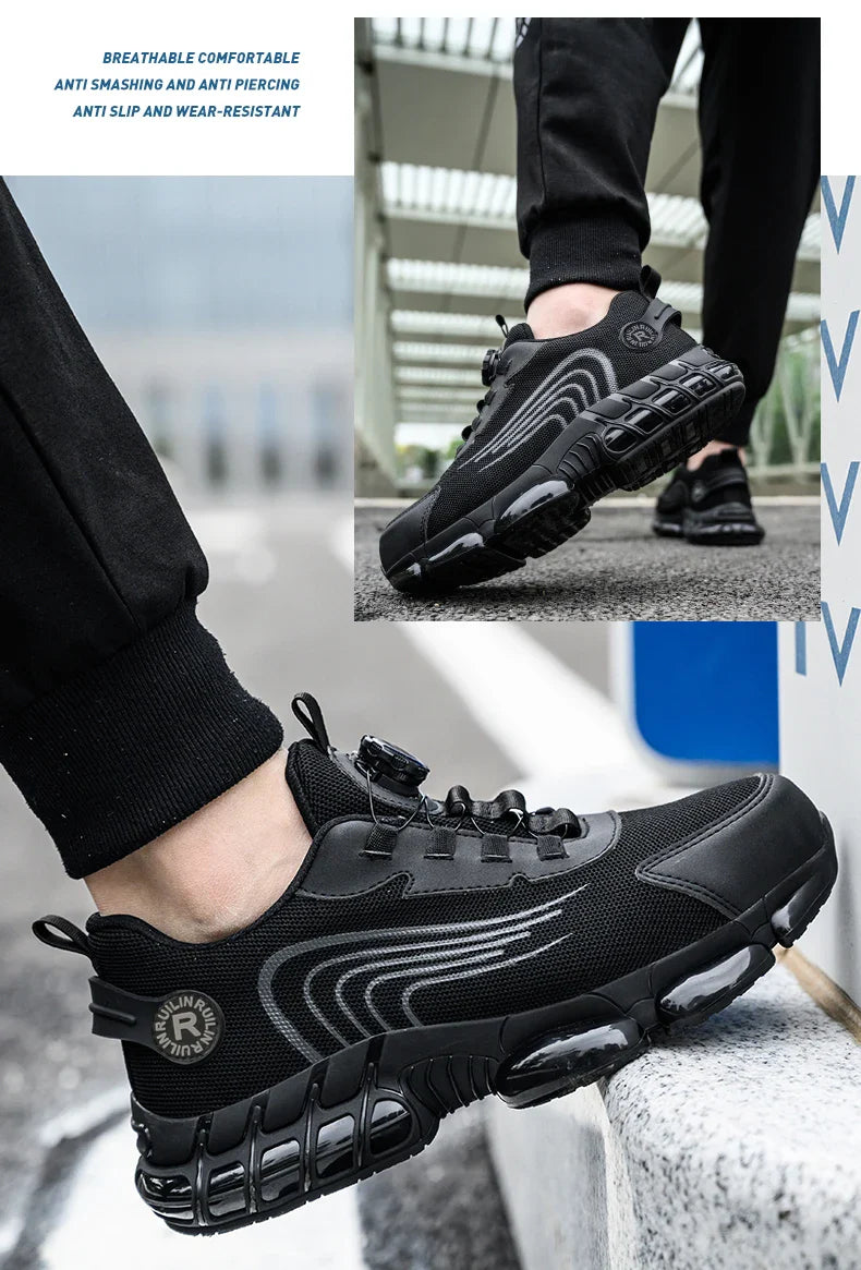 Rotating Button Work Safety Shoes for Men protection Safety Work Shoes Anti Puncture Work Sneakers Anti-smash Steel Toe Boots