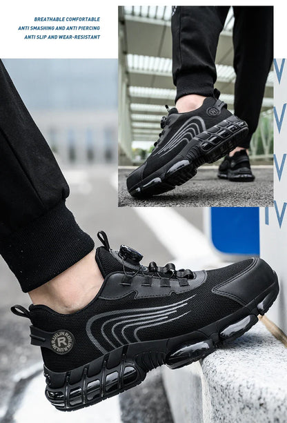 Rotating Button Work Safety Shoes for Men protection Safety Work Shoes Anti Puncture Work Sneakers Anti-smash Steel Toe Boots