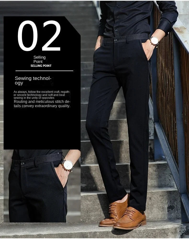 Stretch Suit Trousers for Men Office Pants Non-Ironing Slim Fit Bridegroom Suits Wedding Business Black Suit Pants Men
