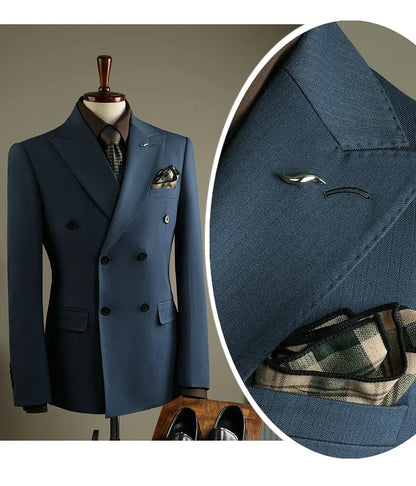 Terno Masculino de Alta Qualidade Formal Social Slim Fit Abotoamento Duplo Listrado Conjunto de Terno Noivo Casamento Roupa de Festa Smoking Roupa Masculina