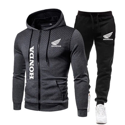 Spring Men's sets Honda logo print fashionable casual outdoor zippered hoodie sweatshirt sport pants for motorcycle enthusiasts