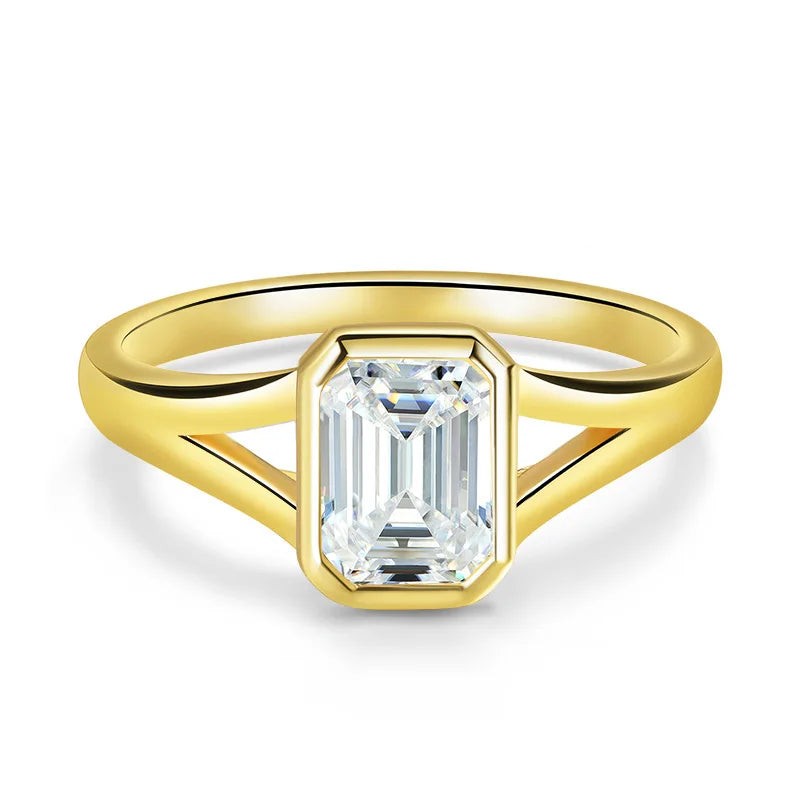 1CT 2CT Emerald Cut Moissanite Wedding Ring for Women Solitaire Lab Diamond Jewelry S925 Sterling Silver Plated 18K Gold